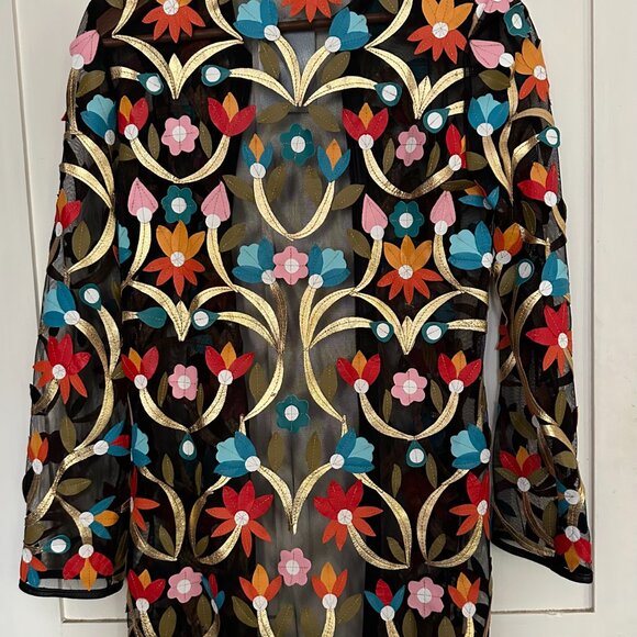 Wil Stiles black sheer with sewn on flowers zip up jacket - Picture 5 of 5